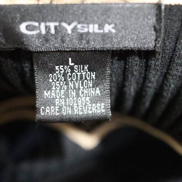 City Silk Vintage Black Pullover Sweater Beige Trim Flared Sleeve Y2K Large - Picture 13 of 14